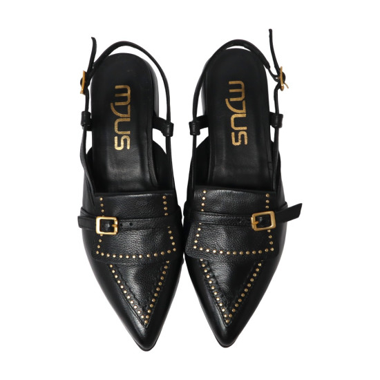TINO BELLINI 貝里尼 歐洲進口 MJUS 真皮時尚鉚釘裝飾尖頭低跟鞋FS0M003-1(黑色)