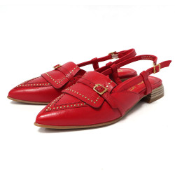 TINO BELLINI 貝里尼 歐洲進口 MJUS 真皮時尚鉚釘裝飾尖頭低跟鞋FS0M003-2(紅色)