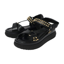 TINO BELLINI 貝里尼 歐洲進口 MJUS 厚底鬆糕鞋 銀色鉚釘 羅馬涼鞋FSOM010-1(黑色)