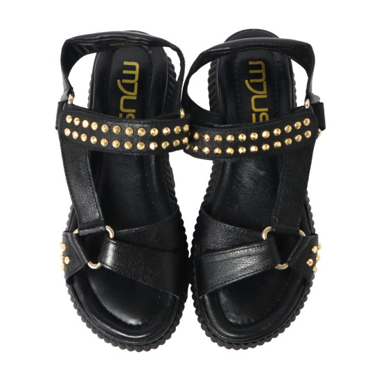 TINO BELLINI 貝里尼 歐洲進口 MJUS 厚底鬆糕鞋 銀色鉚釘 羅馬涼鞋FSOM010-1(黑色)