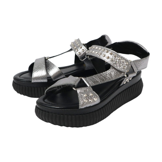 TINO BELLINI 貝里尼 歐洲進口 MJUS 厚底鬆糕鞋 銀色鉚釘 羅馬涼鞋FSOM010-D(銀色)