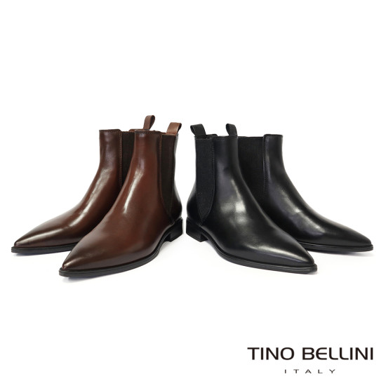 TINO BELLINI 貝里尼 歐洲進口 MJUS 尖頭真皮切爾西短靴FWNM014-1(黑色)