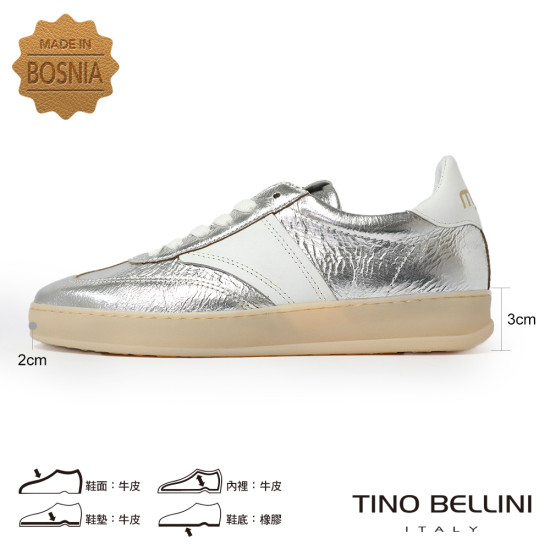 TINO BELLINI 貝里尼 歐洲進口 MJUS 金屬光澤復古撞色休閒鞋 運動鞋LB0M005A-D(銀色)