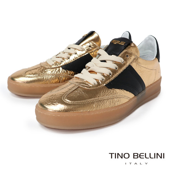 TINO BELLINI 貝里尼 歐洲進口 MJUS 金屬光澤復古撞色休閒鞋 運動鞋LB0M005A-F(金色)