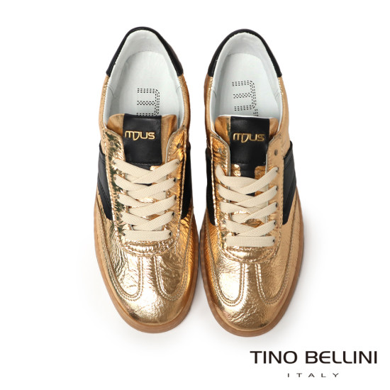 TINO BELLINI 貝里尼 歐洲進口 MJUS 金屬光澤復古撞色休閒鞋 運動鞋LB0M005A-F(金色)