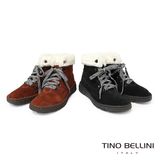 【TINO BELLINI 貝里尼】北歐風帥氣刷毛平底雪靴FWJV001-1(黑色)