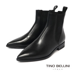 【TINO BELLINI 貝里尼】經典真皮拼接彈性短統靴FWNM014-1(黑色) 【TINO BELLINI 貝里尼】經典真皮拼接彈性短統靴FWNM014-1(黑色)
