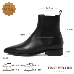 【TINO BELLINI 貝里尼】經典真皮拼接彈性短統靴FWNM014-1(黑色) 【TINO BELLINI 貝里尼】經典真皮拼接彈性短統靴FWNM014-1(黑色)