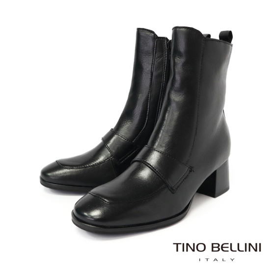 【TINO BELLINI 貝里尼】沉穩帶俏真皮中靴FWNV028-1(黑色)