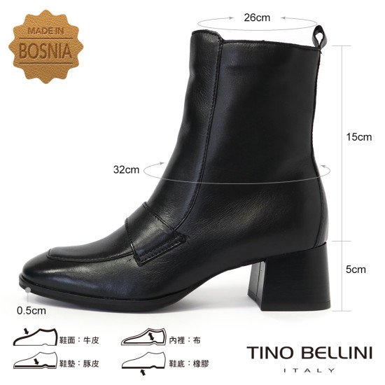 【TINO BELLINI 貝里尼】沉穩帶俏真皮中靴FWNV028-1(黑色)