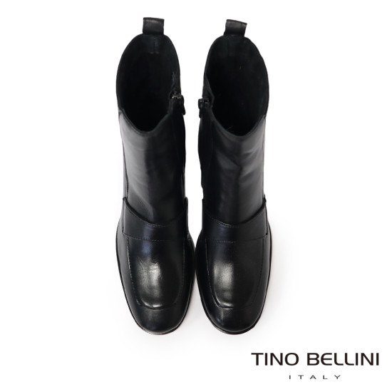 【TINO BELLINI 貝里尼】沉穩帶俏真皮中靴FWNV028-1(黑色)