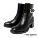  【TINO BELLINI 貝里尼】波西尼亞進口個性飾扣帶俏真皮中靴FWNV029-1(黑色)