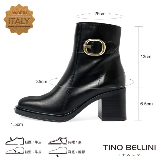  【TINO BELLINI 貝里尼】波西尼亞進口個性飾扣帶俏真皮中靴FWNV029-1(黑色)