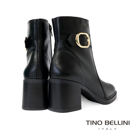  【TINO BELLINI 貝里尼】波西尼亞進口個性飾扣帶俏真皮中靴FWNV029-1(黑色)