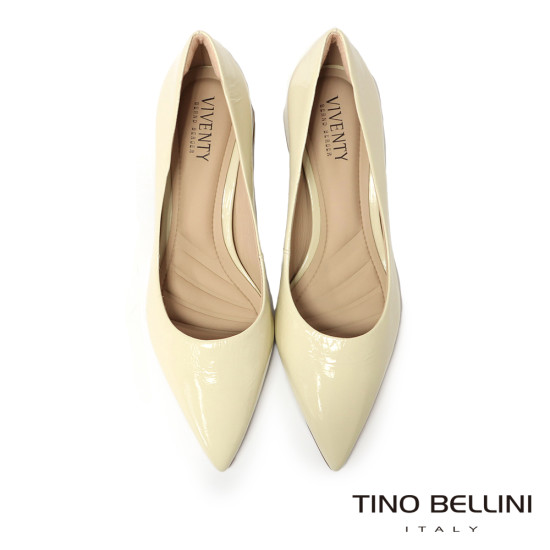 TINO BELLINI 貝里尼 巴西進口 真皮 尖頭 粗跟 包鞋 FSCV011A-R(米白色)