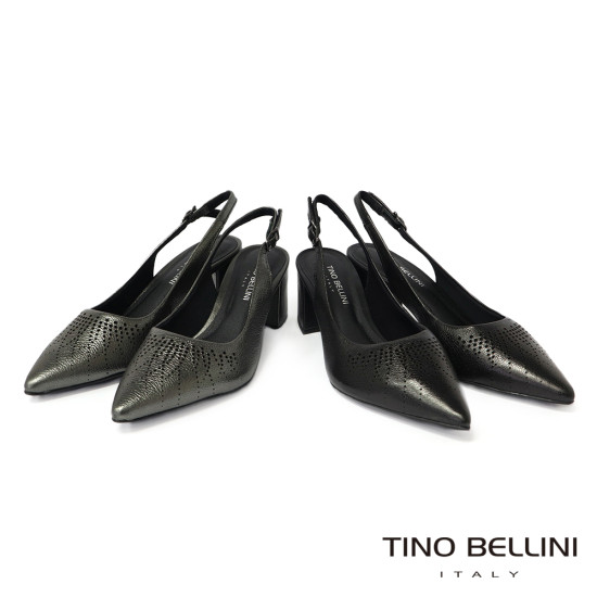 TINO BELLINI 貝里尼 巴西進口 激光雕花尖頭露跟鞋 FW2T003-1(黑色)