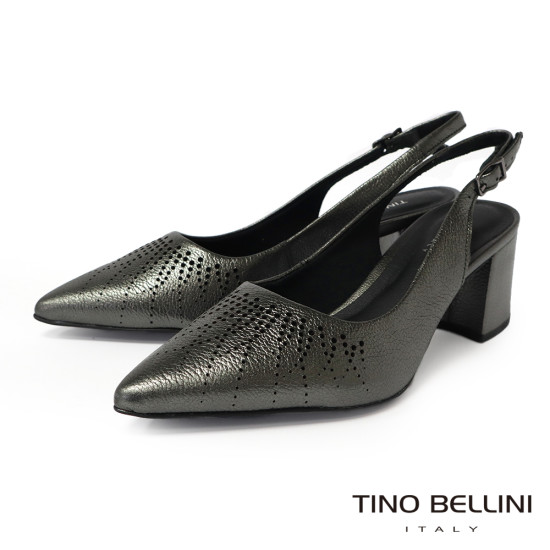 TINO BELLINI 貝里尼 巴西進口 激光雕花尖頭露跟鞋 FW2T003-E(灰色)