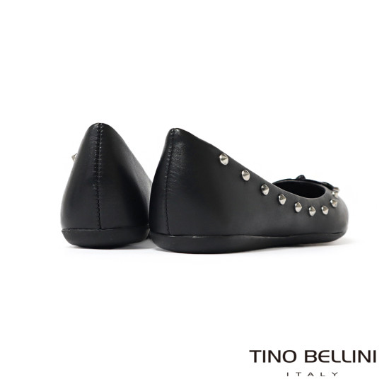 TINO BELLINI 貝里尼 巴西進口 蝴蝶 鉚釘 真皮 平底 娃娃鞋 FWBV040-1(黑色)