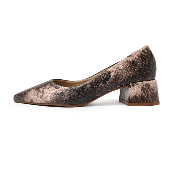 TINO BELLINI 貝里尼 巴西進口 深色 蛇皮紋 方頭 低跟 包鞋 FWCT038-9(灰色)