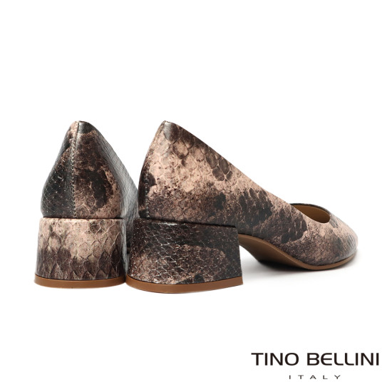 TINO BELLINI 貝里尼 巴西進口 深色 蛇皮紋 方頭 低跟 包鞋 FWCT038-9(灰色)