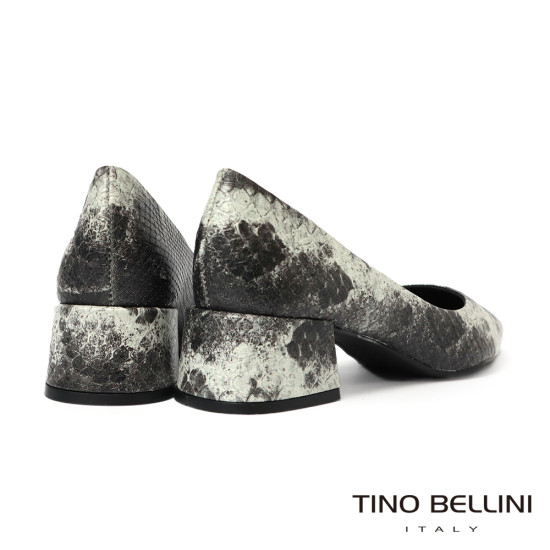 TINO BELLINI 貝里尼 巴西進口 深色 蛇皮紋 方頭 低跟 包鞋 FWCT038-E(灰色)