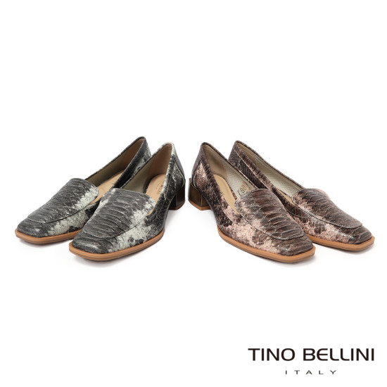 TINO BELLINI 貝里尼 巴西進口 蛇皮紋方頭低跟包鞋FWCT039-9(駝色)