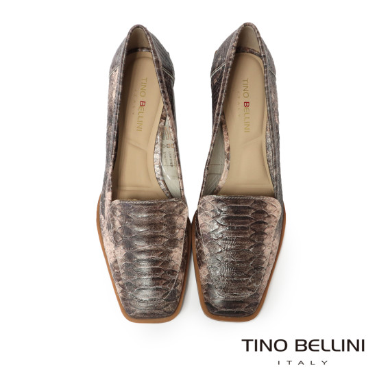 TINO BELLINI 貝里尼 巴西進口 蛇皮紋方頭低跟包鞋FWCT039-9(駝色)