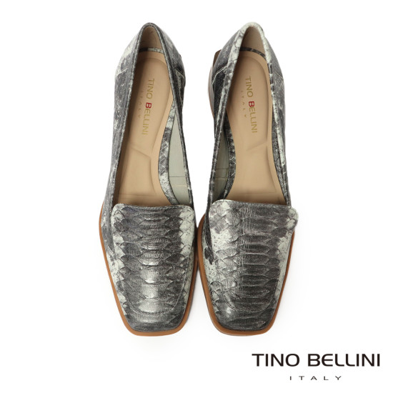 TINO BELLINI 貝里尼 巴西進口 蛇皮紋方頭低跟包鞋FWCT039-E(灰色)