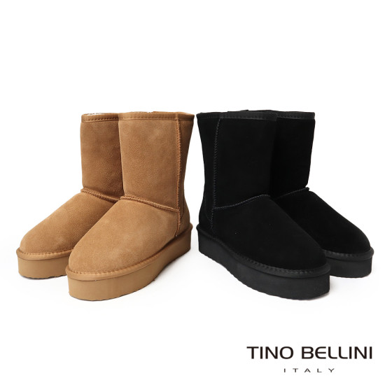 【TINO BELLINI 貝里尼】經典造型 百搭 素面 厚底 中筒 羊毛 雪靴FWLT001-9(駝色)