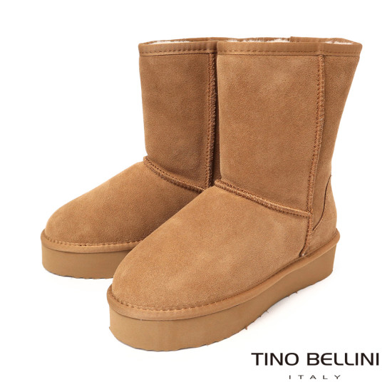 【TINO BELLINI 貝里尼】經典造型 百搭 素面 厚底 中筒 羊毛 雪靴FWLT001-9(駝色)