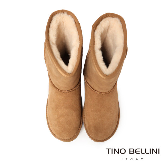 【TINO BELLINI 貝里尼】經典造型 百搭 素面 厚底 中筒 羊毛 雪靴FWLT001-9(駝色)