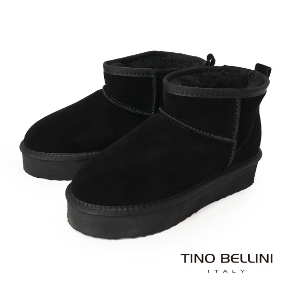 【TINO BELLINI 貝里尼】經典造型 百搭 素面 厚底 短筒 羊毛 雪靴FWLT002-1(黑色)
