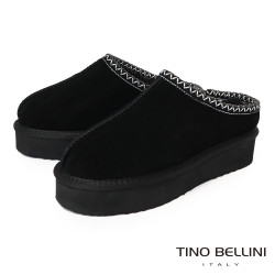 【TINO BELLINI 貝里尼】經典造型 百搭 素面 厚底 羊毛 雪靴 拖鞋FWLT004-1(黑色)