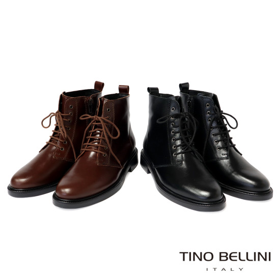TINO BELLINI 貝里尼 真皮 帥氣 短筒 平底 軍靴 FWMT015-1(黑色)