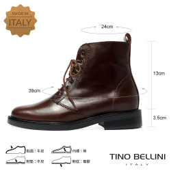TINO BELLINI 貝里尼 真皮 帥氣 短筒 平底 軍靴 FWMT015-6(巧克力色) TINO BELLINI 貝里尼 真皮 帥氣 短筒 平底 軍靴 FWMT015-6(巧克力色)