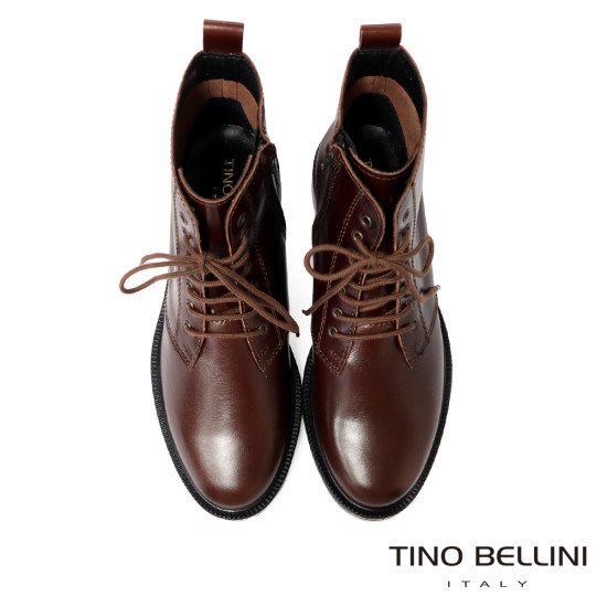 TINO BELLINI 貝里尼 真皮 帥氣 短筒 平底 軍靴 FWMT015-6(巧克力色)