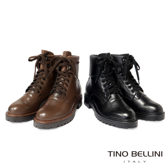 TINO BELLINI 貝里尼 真皮帥氣中筒平底軍靴FWMV017-6(巧克力色)