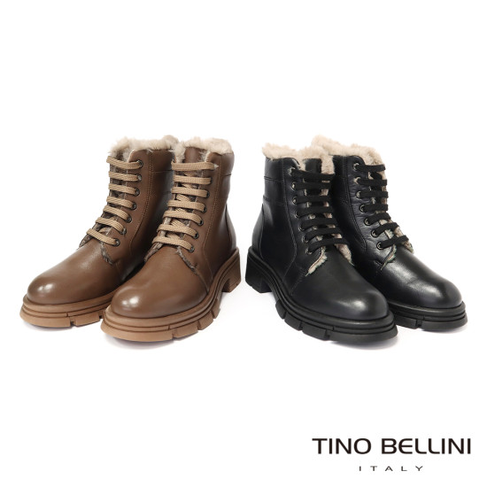 TINO BELLINI 貝里尼 真皮綁帶毛絨極保暖雪靴FWMV019-6(咖色)