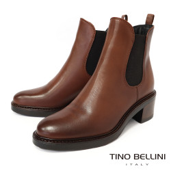 【TINO BELLINI 貝里尼】經典 真皮 拼接彈性 切爾西 短筒靴 FWNT043-9(駝色)