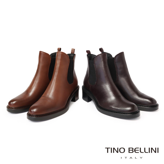【TINO BELLINI 貝里尼】經典 真皮 拼接彈性 切爾西 短筒靴 FWNT043-9(駝色)