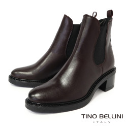 【TINO BELLINI 貝里尼】經典 真皮 拼接彈性 切爾西 短筒靴 FWNT043-A(酒紅色)