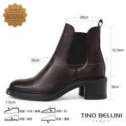 【TINO BELLINI 貝里尼】經典 真皮 拼接彈性 切爾西 短筒靴 FWNT043-A(酒紅色)