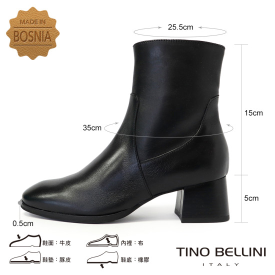 TINO BELLINI 貝里尼 柔軟真皮經典中短靴FWNT044-1(黑色)