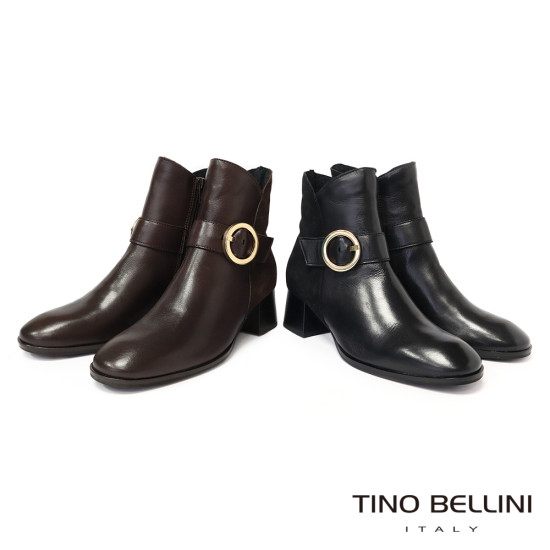 TINO BELLINI 貝里尼 金屬 圓形飾扣 潮流拼接 短靴 FWNT045-6(咖啡色)