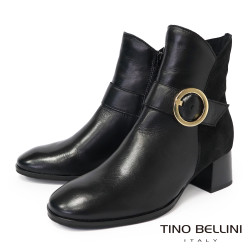 TINO BELLINI 貝里尼 金屬 圓形飾扣 潮流拼接 短靴 FWNT045-1(黑色) TINO BELLINI 貝里尼 金屬 圓形飾扣 潮流拼接 短靴 FWNT045-1(黑色)