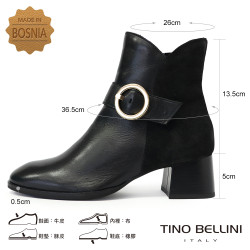 TINO BELLINI 貝里尼 金屬 圓形飾扣 潮流拼接 短靴 FWNT045-1(黑色) TINO BELLINI 貝里尼 金屬 圓形飾扣 潮流拼接 短靴 FWNT045-1(黑色)