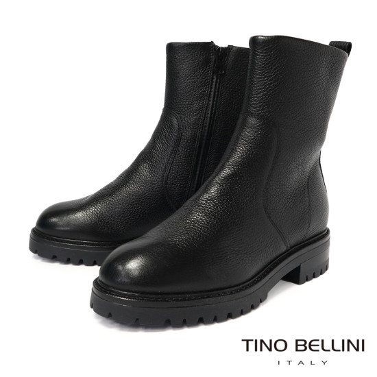 TINO BELLINI 貝里尼 真皮壓紋平底中統靴FWST004-1(黑色)