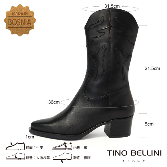 【TINO BELLINI 貝里尼】百搭復古粗跟切爾西尖頭中統靴FWTV010-1(黑色)