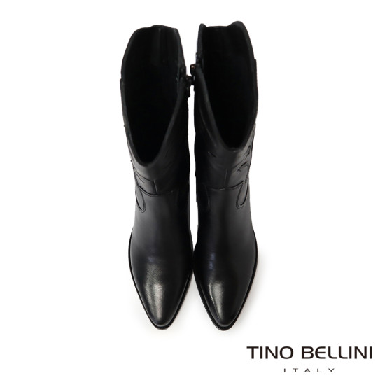【TINO BELLINI 貝里尼】百搭復古粗跟切爾西尖頭中統靴FWTV010-1(黑色)