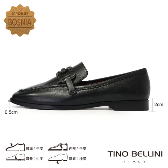 TINO BELLINI 貝里尼 歐洲進口 MJUS 歐風時尚方頭鉚釘真皮樂福鞋FYLM006-1(黑色)